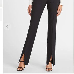 High Waisted Twill Slit Front Slim Columnist Pant